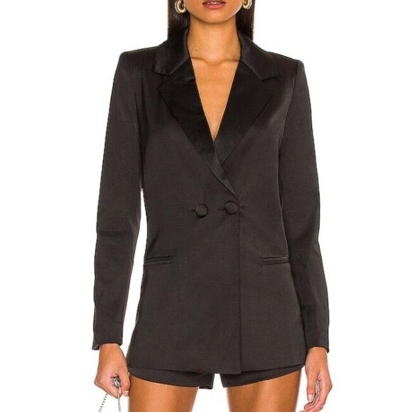 NBD Pants - NWT NBD Black Satin Blazer Type Long Sleeve "Aria" Romper S
